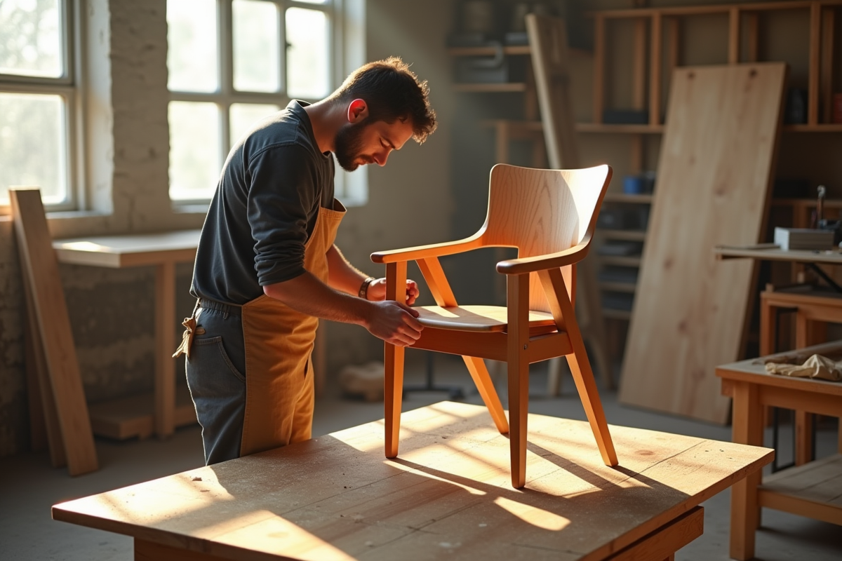 Artisan travaillant sur une chaise en atelier moderne