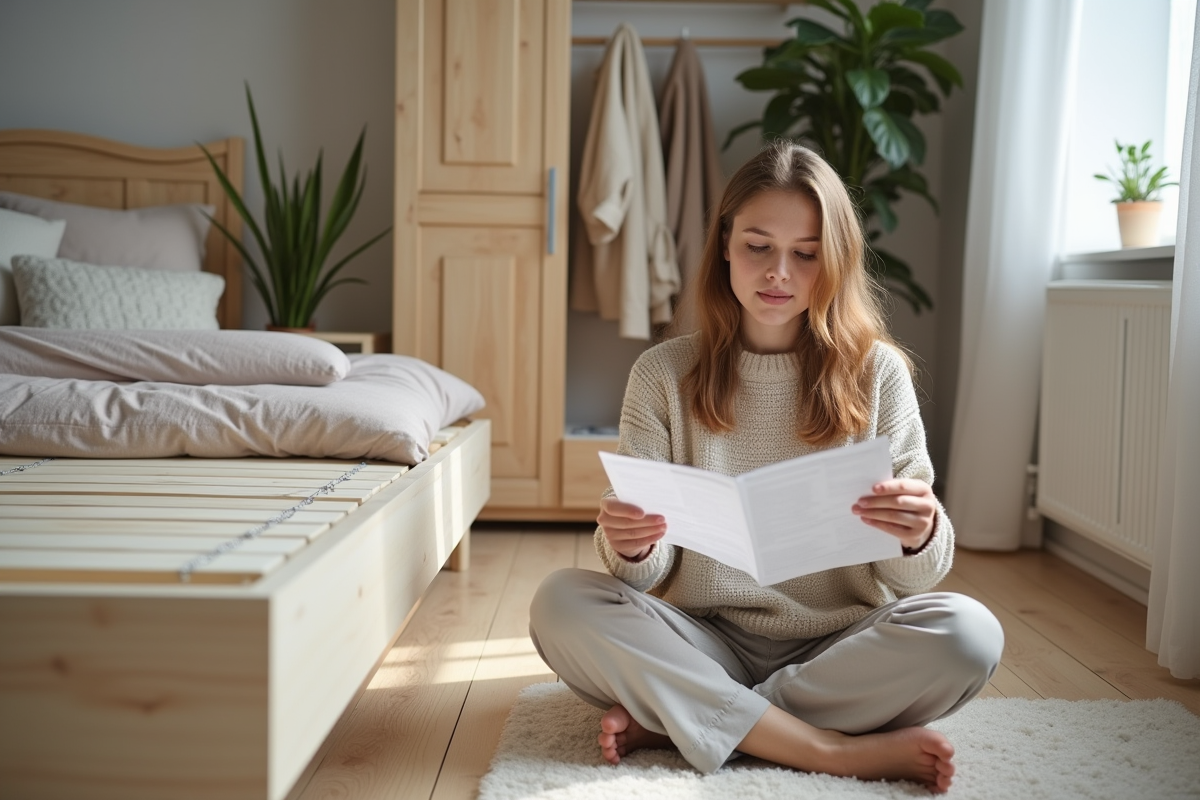 Jeune femme lisant le manuel d un gaz lift pour lit