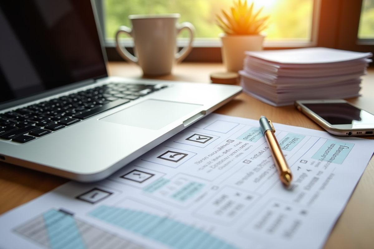 Espace de travail avec checklist et documents pour déménagement