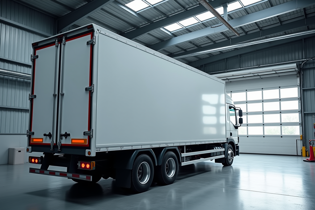 Camion de livraison dans un entrepôt avec espace vide