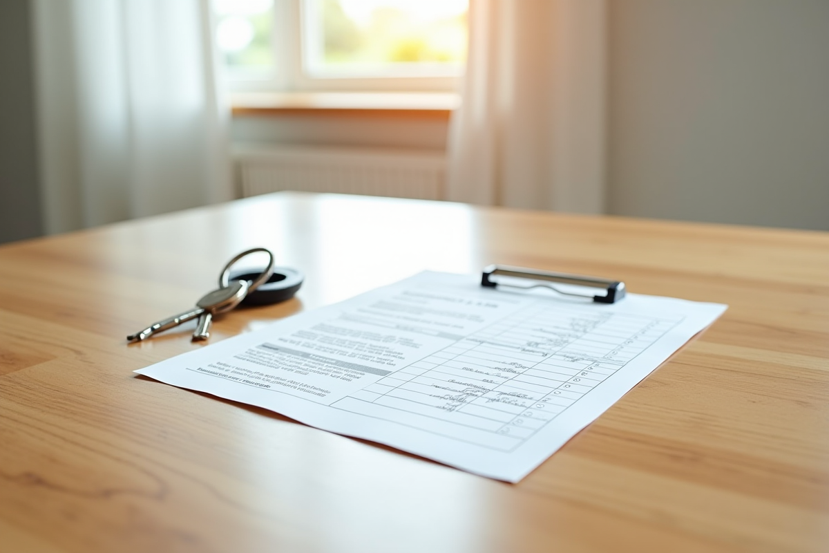 Clés de maison et checklist sur une table en bois propre