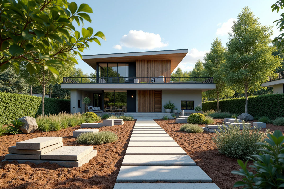 Maison moderne avec matériaux et outils de jardinage