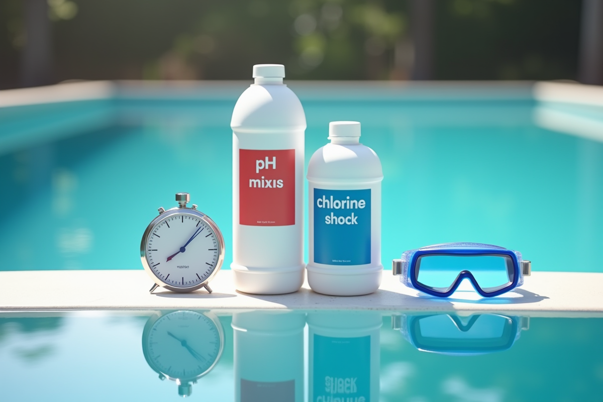 Contenants de produits chimiques pour piscine avec accessoires