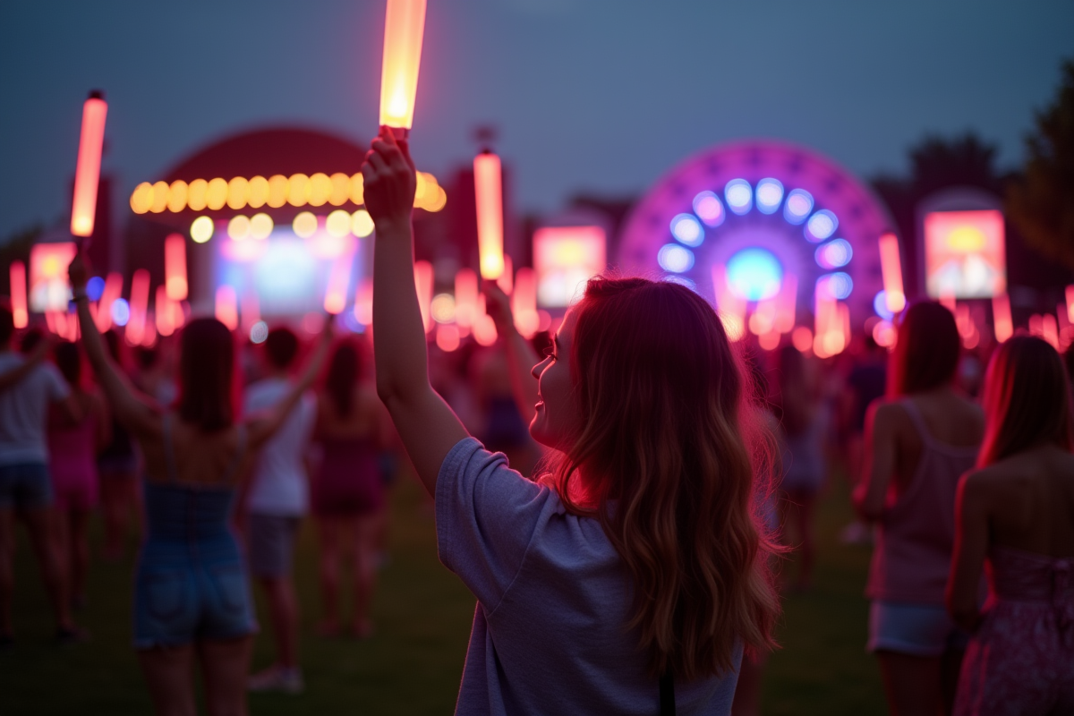 Groupe de personnes avec des baguettes LED lors d