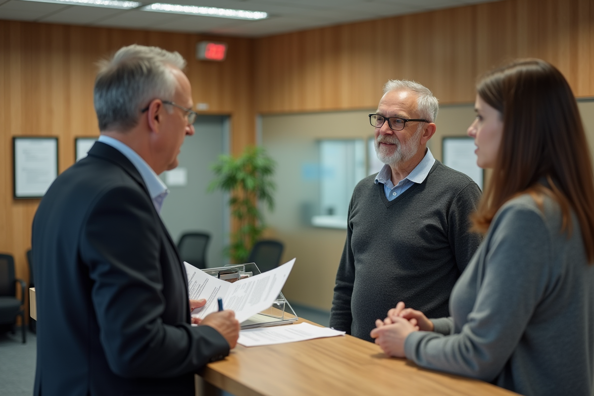 Homme discutant avec une assistante dans un bureau social