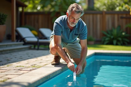 Homme contrôlant la qualité de l'eau de la piscine
