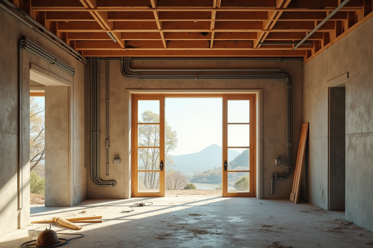 Détails intérieur maison haut de gamme en construction